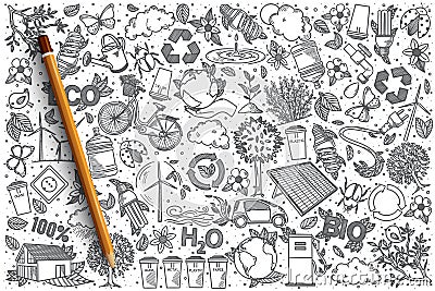 Hand drawn Ecology vector doodle set Vector Illustration