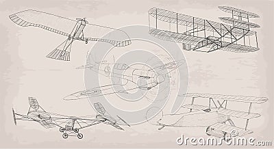 Hand drawn element object vintage air transport helicopter, plan Vector Illustration