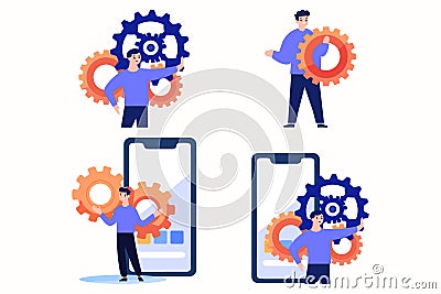 Hand Drawn Engineer or architect with cogs in construction concept in flat style Vector Illustration