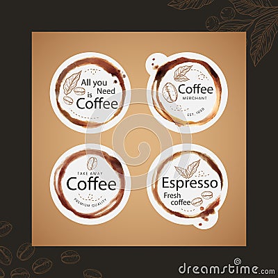 Hand drawn engraving coffee shop labels Vector illustration. Vector Illustration