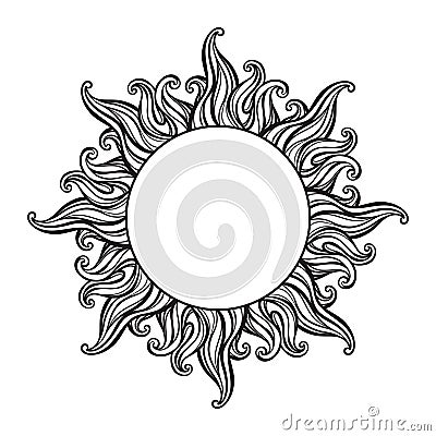 Hand drawn etching style frame in a shape of sun rays vector illustration Vector Illustration