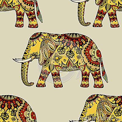 Hand Drawn Ethnic Elephant Vector Illustration