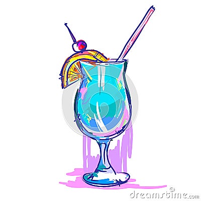 Hand drawn exotic coctail illustration Vector Illustration