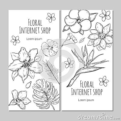 Hand Drawn Exotic Plants Vertical Banners Vector Illustration