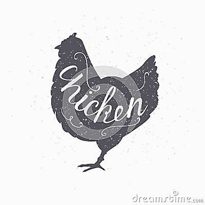 Hand drawn farm bird hipster silhouette. Chicken Vector Illustration