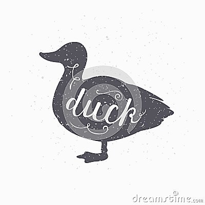 Hand drawn farm bird hipster silhouette. Duck meat Vector Illustration