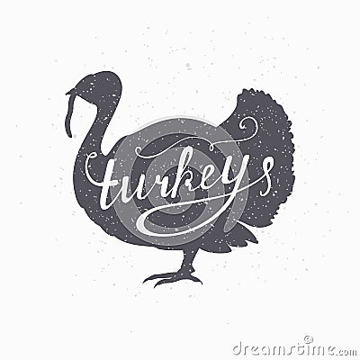 Hand drawn farm bird hipster silhouette. Turkey Vector Illustration