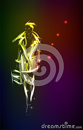 Hand-drawn fashion model from a neon. A light girl`s. Fashion girl. ashion woman Vector Illustration