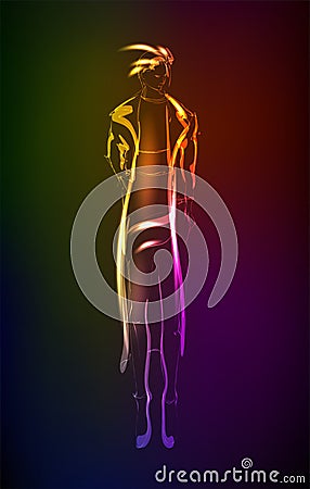 Hand-drawn fashion model from a neon. A light girls. Fashion girls. Stylish fashion model. Fashion woman Vector Illustration