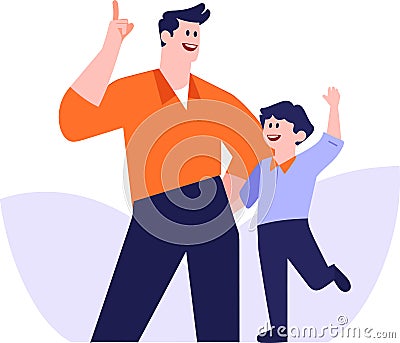 Hand Drawn father and child talking happily in flat style Vector Illustration