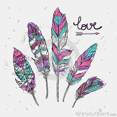 Hand drawn feathers Vector Illustration