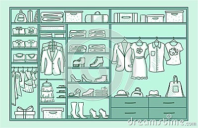 Hand Drawn Female Wardrobe Template Vector Illustration