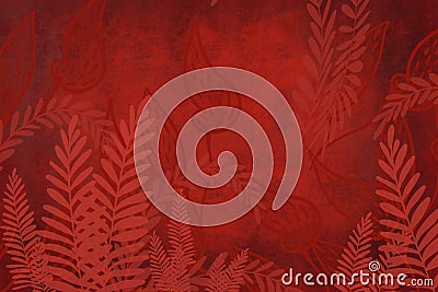 Hand drawn fern art dyed grunge background with Japanese ink antiqued style background in deep red dark edge Stock Photo