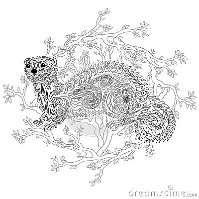 Hand drawn ferret with high details. Vector Illustration