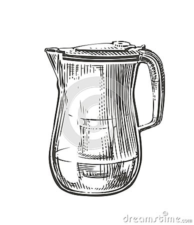 Hand-drawn filter pitcher with clean water. Vector illustration Vector Illustration