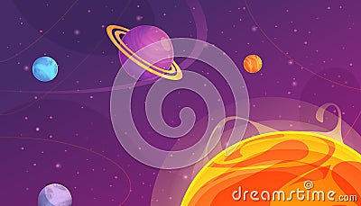 Hand Drawn Flat Cartoon Planets Composition Cartoon Illustration