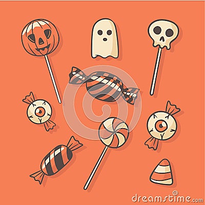 Hand drawn flat design happy halloween festival candy collection Vector Illustration