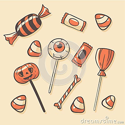 Hand drawn flat design happy halloween festival candy collection Vector Illustration