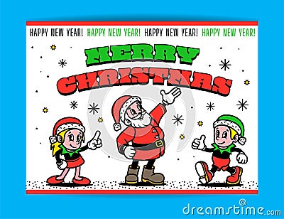 Hand-drawn Flat Design Trendy Cartoon Christmas Characters. Vintage Toons Retro Cartoon. Vector Illustration Vector Illustration