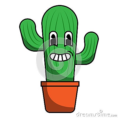 Hand drawn flat trendy smiling cactus cartoon elements Vector Illustration