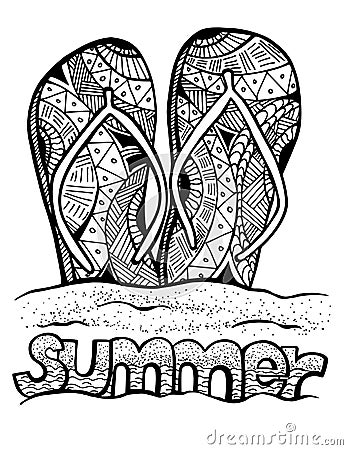 Hand drawn flip flops for coloring book Vector Illustration