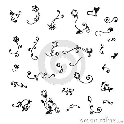 Hand drawn floral decorative elements for design. Vector Illustration