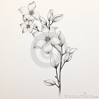 Minimalistic Dogwood Branch Tattoo Drawing In Black And White Stock Photo