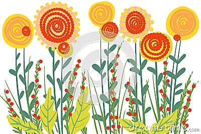 Hand drawn floral flourish garden, growing flowers for art background Stock Photo