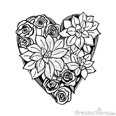 Floral heart with roses and succulents. Vector illustration Vector Illustration