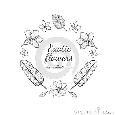 Hand Drawn Floral Round Wreath Concept Vector Illustration