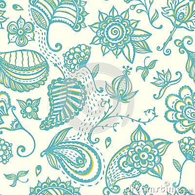 Hand-drawn floral seamless pattern. Vector Illustration