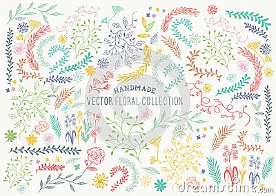 Hand Drawn Floral Set Vector Illustration