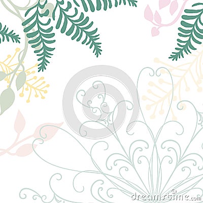 Hand drawn floral vector with lace design element and pastel nature illustrations of green ferns ivy and flowers Vector Illustration