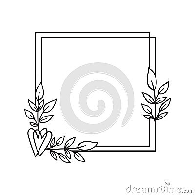 Hand drawn floral wreath with heart and leaves. Vector Illustration