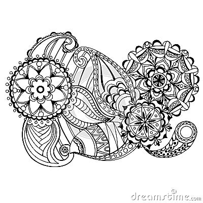 Hand drawn floral zentangle on white background Vector Illustration