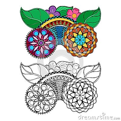 Hand drawn floral zentangle on white background Vector Illustration