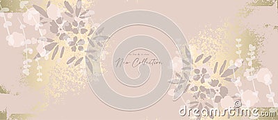 Hand drawn florals on chic blush pink gold rustic background Vector Illustration