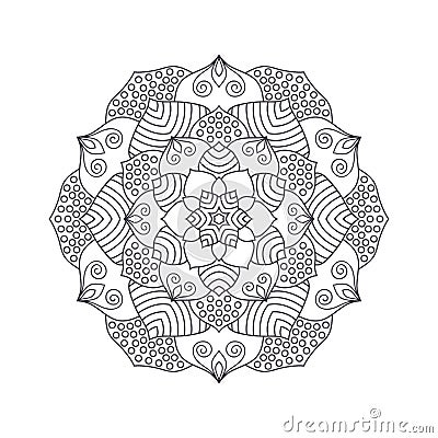 Hand drawn flower mandala for coloring book. Black and white ethnic henna pattern. Vector Illustration