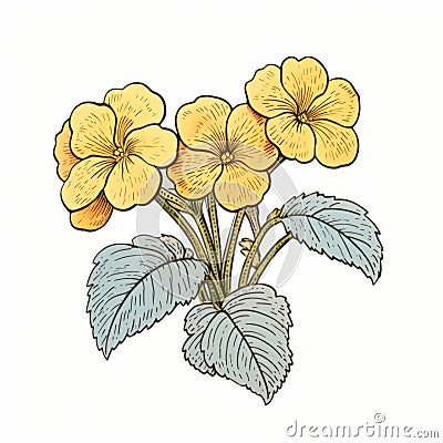 Victorian-inspired Illustration Of Yellow Flowers In Sketch Style Cartoon Illustration