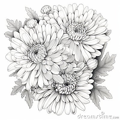 Charming Birds-eye-view Chrysanthemum Line Art Illustration Stock Photo