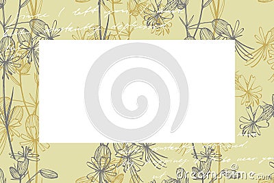 Hand drawn flowers and plants teamplate horizontal cards. Handwritten abstract text wallpaper. Imitation of a abstract Stock Photo