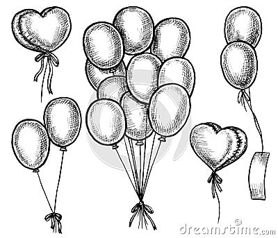 Hand drawn flying helium balloon doodle sketch Vector Illustration