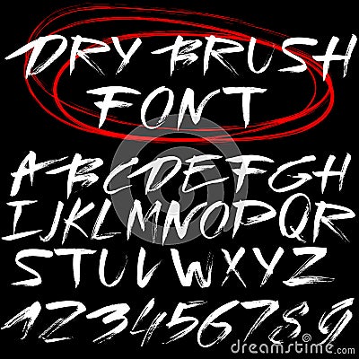 Hand drawn font. Brush stroke alphabet. Grunge style Vector Illustration