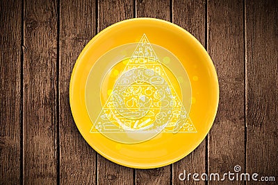 Hand drawn food pyramid on colorful dish plate Stock Photo