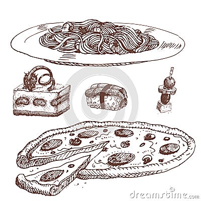 Hand drawn food sketch for menu restaurant product and doodle meal cuisine vector illustration. Vector Illustration