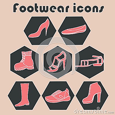 Hand drawn footwear icons set Vector Illustration