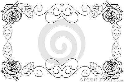 Hand-drawn frame consisting of rose petals of a rose flower with the addition of beautiful lines Vector Illustration