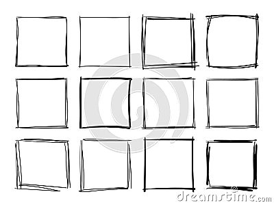 Hand drawn frames. Handdrawn square frame. Vector borders grunge template set. Vector Illustration