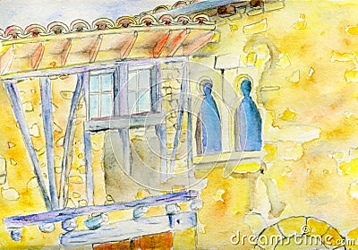 Hand drawn France french village house watercolor illustration Cartoon Illustration