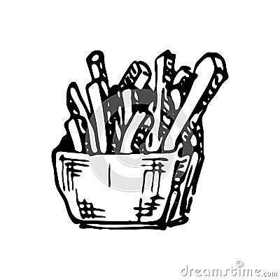 Hand drawn French fries doodle. Sketch food and drink, icon. Dec Vector Illustration